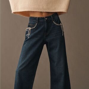 Pilcro Dark Blue Jeans with Pearl Accents